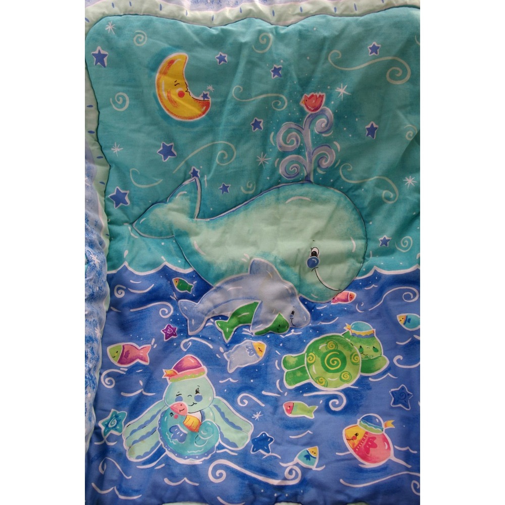 Vintage Cuddle Me Noel Joanna Baby Quilt Bright Aquatic Ocean Whale Fish Rainbow